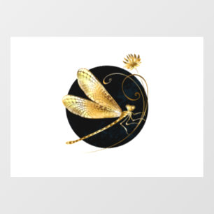 Golden dragonfly in black circle