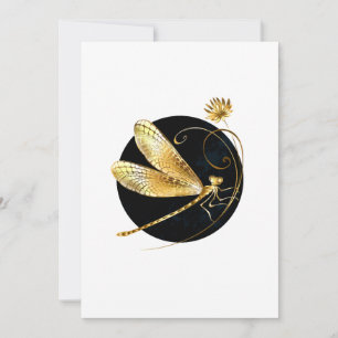 Golden dragonfly in black circle announcement