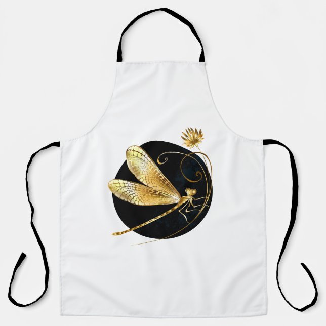Golden dragonfly in black circle apron (Front)