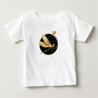Golden dragonfly in black circle