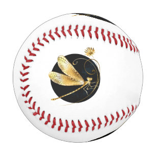 Golden dragonfly in black circle baseball