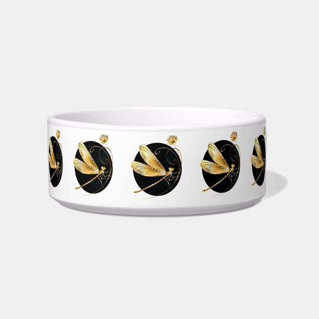 Golden dragonfly in black circle bowl (Front)