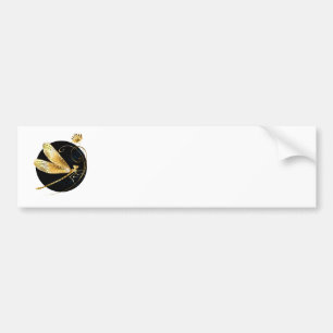 Golden dragonfly in black circle bumper sticker