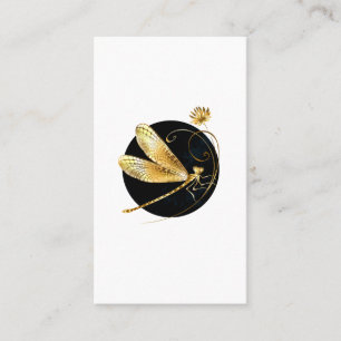 Golden dragonfly in black circle business card