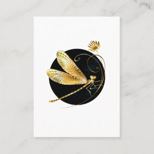 Golden dragonfly in black circle business card