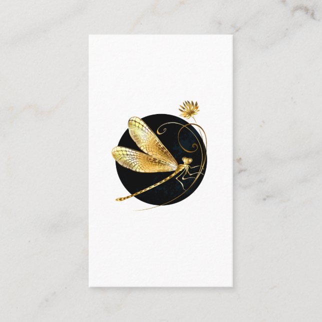 Golden dragonfly in black circle calling card (Front)
