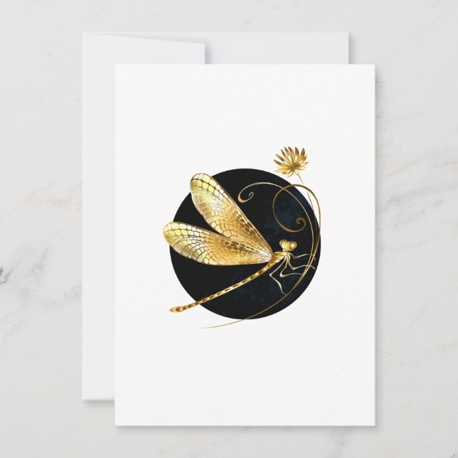 Golden dragonfly in black circle card (Front)