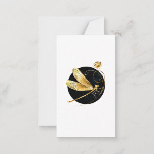 Golden dragonfly in black circle card