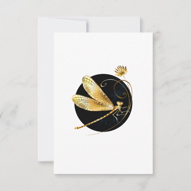 Golden dragonfly in black circle card (Front)