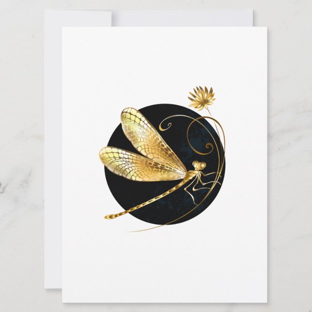 Golden dragonfly in black circle card (Front)
