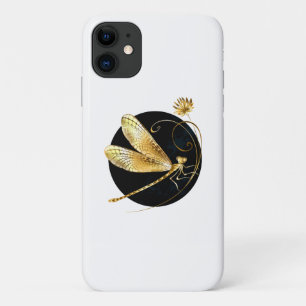Golden dragonfly in black circle Case-Mate iPhone case