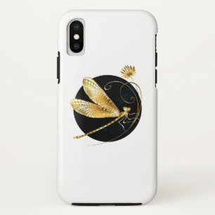 Golden dragonfly in black circle Case-Mate iPhone case