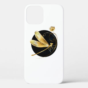 Golden dragonfly in black circle iPhone 12 pro case
