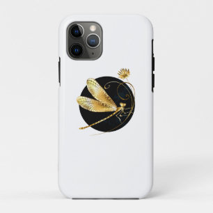 Golden dragonfly in black circle Case-Mate iPhone case