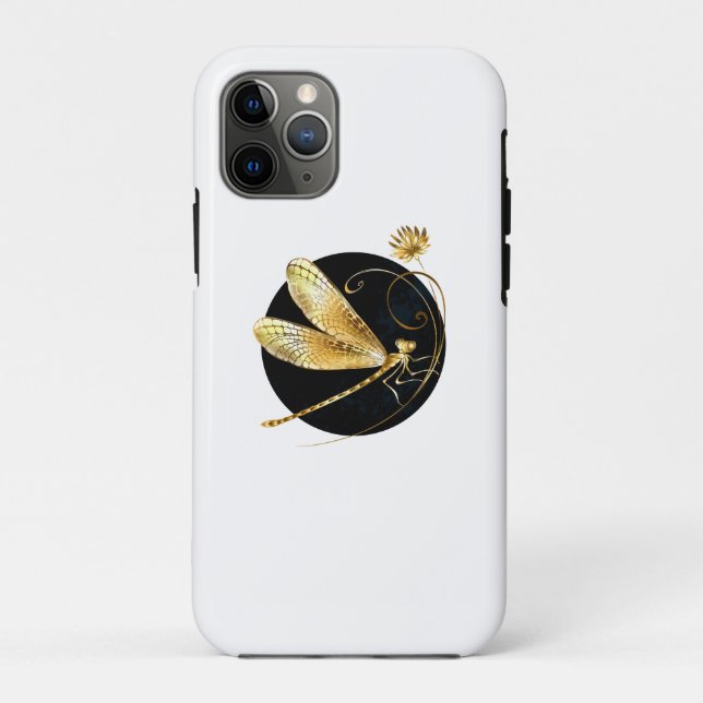 Golden dragonfly in black circle Case-Mate iPhone case (Back)