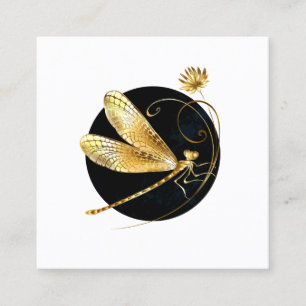 Golden dragonfly in black circle discount card