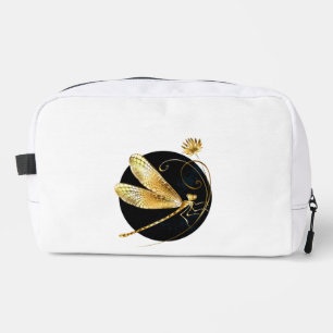 Golden dragonfly in black circle dopp kit