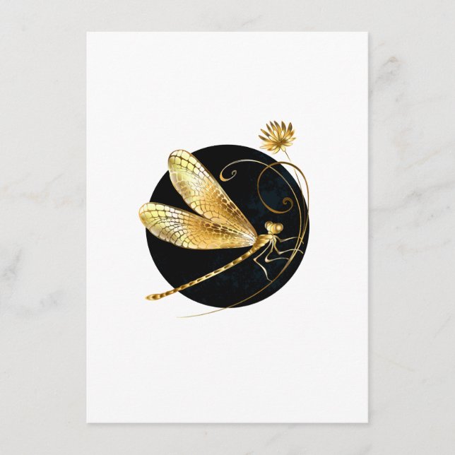 Golden dragonfly in black circle enclosure card (Front)