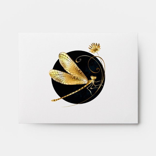 Golden dragonfly in black circle envelope (Front)