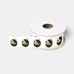 Golden dragonfly in black circle grosgrain ribbon