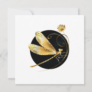 Golden dragonfly in black circle holiday card