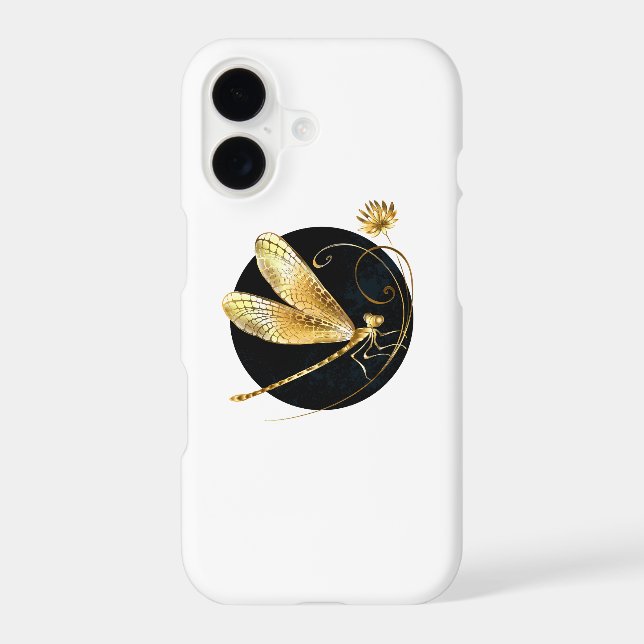 Golden dragonfly in black circle iPhone case (Back)