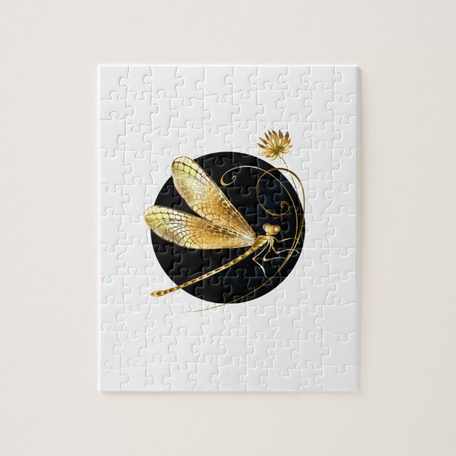 Golden dragonfly in black circle jigsaw puzzle (Vertical)
