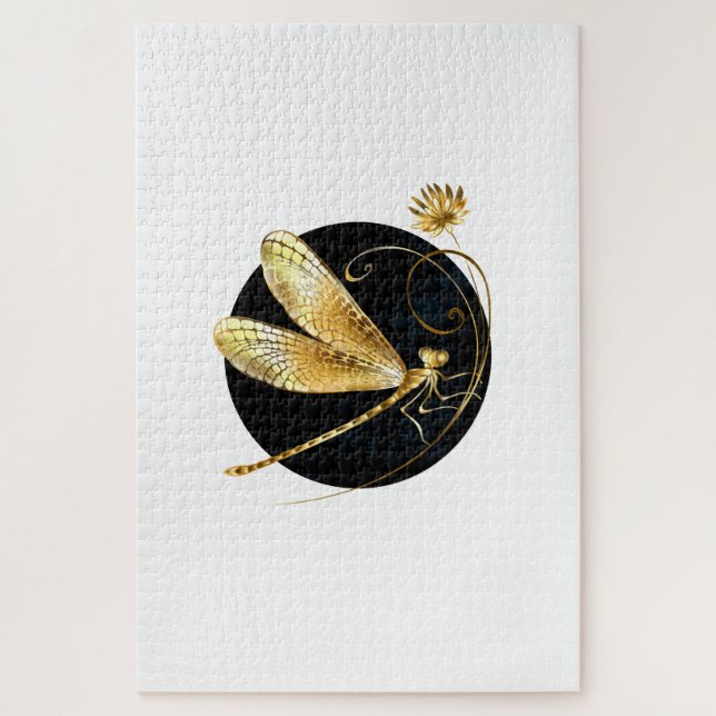 Golden dragonfly in black circle jigsaw puzzle (Vertical)