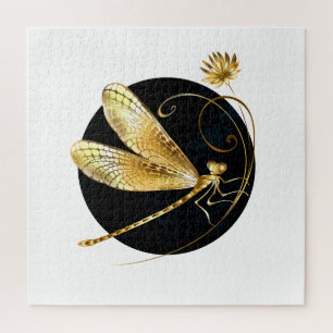 Golden dragonfly in black circle jigsaw puzzle
