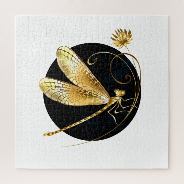 Golden dragonfly in black circle jigsaw puzzle (Vertical)