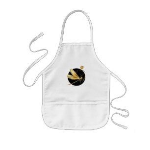 Golden dragonfly in black circle kids apron