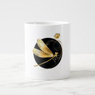 Golden dragonfly in black circle large coffee mug