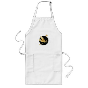 Golden dragonfly in black circle long apron