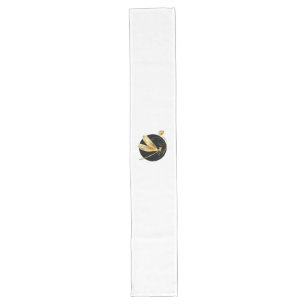 Golden dragonfly in black circle long table runner