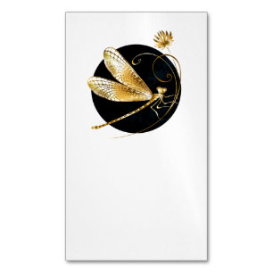 Golden dragonfly in black circle magnetic business card