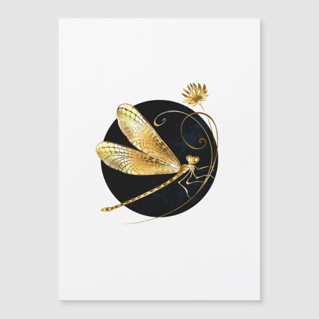 Golden dragonfly in black circle magnetic invitation (Front)