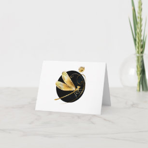 Golden dragonfly in black circle note card