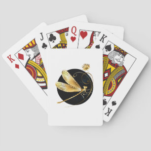 Golden dragonfly in black circle playing cards