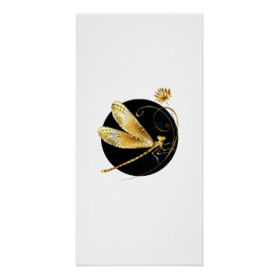 Golden dragonfly in black circle poster