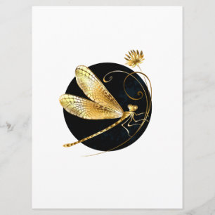 Golden dragonfly in black circle programme