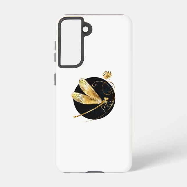 Golden dragonfly in black circle samsung galaxy s21 case (Back)