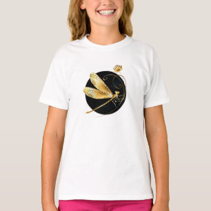 Golden dragonfly in black circle T-Shirt