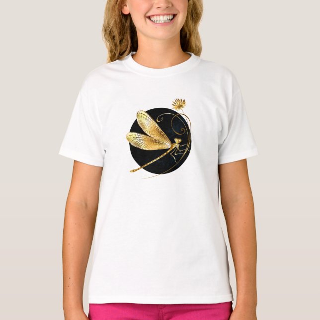 Golden dragonfly in black circle T-Shirt (Front)
