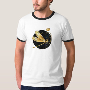 Golden dragonfly in black circle T-Shirt