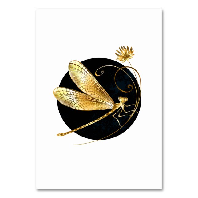 Golden dragonfly in black circle table number (Front)