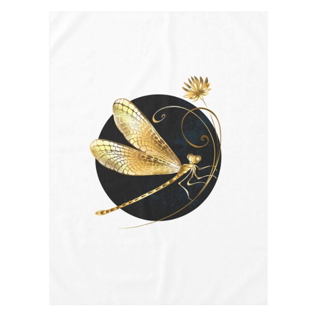 Golden dragonfly in black circle tablecloth (Front)
