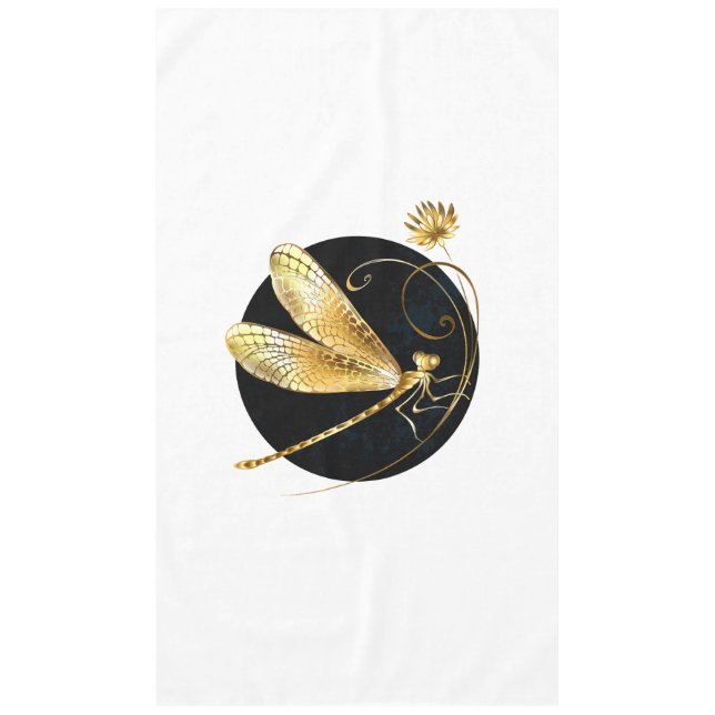 Golden dragonfly in black circle tablecloth (Front)