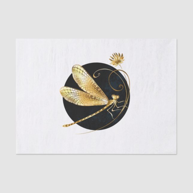 Golden dragonfly in black circle tissue paper (Front)