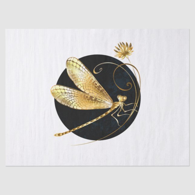Golden dragonfly in black circle tissue paper (Front)