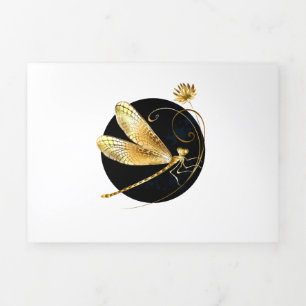 Golden dragonfly in black circle Tri-Fold announcement